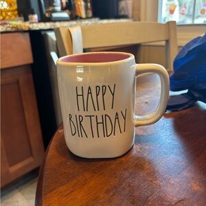 rae dunn happy birthday mug pink inside
